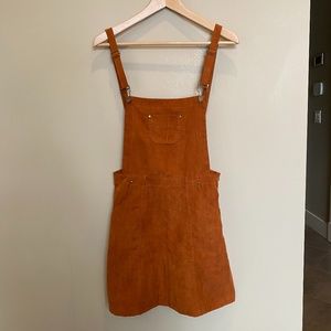 Orange Faux Suede Overall Dress